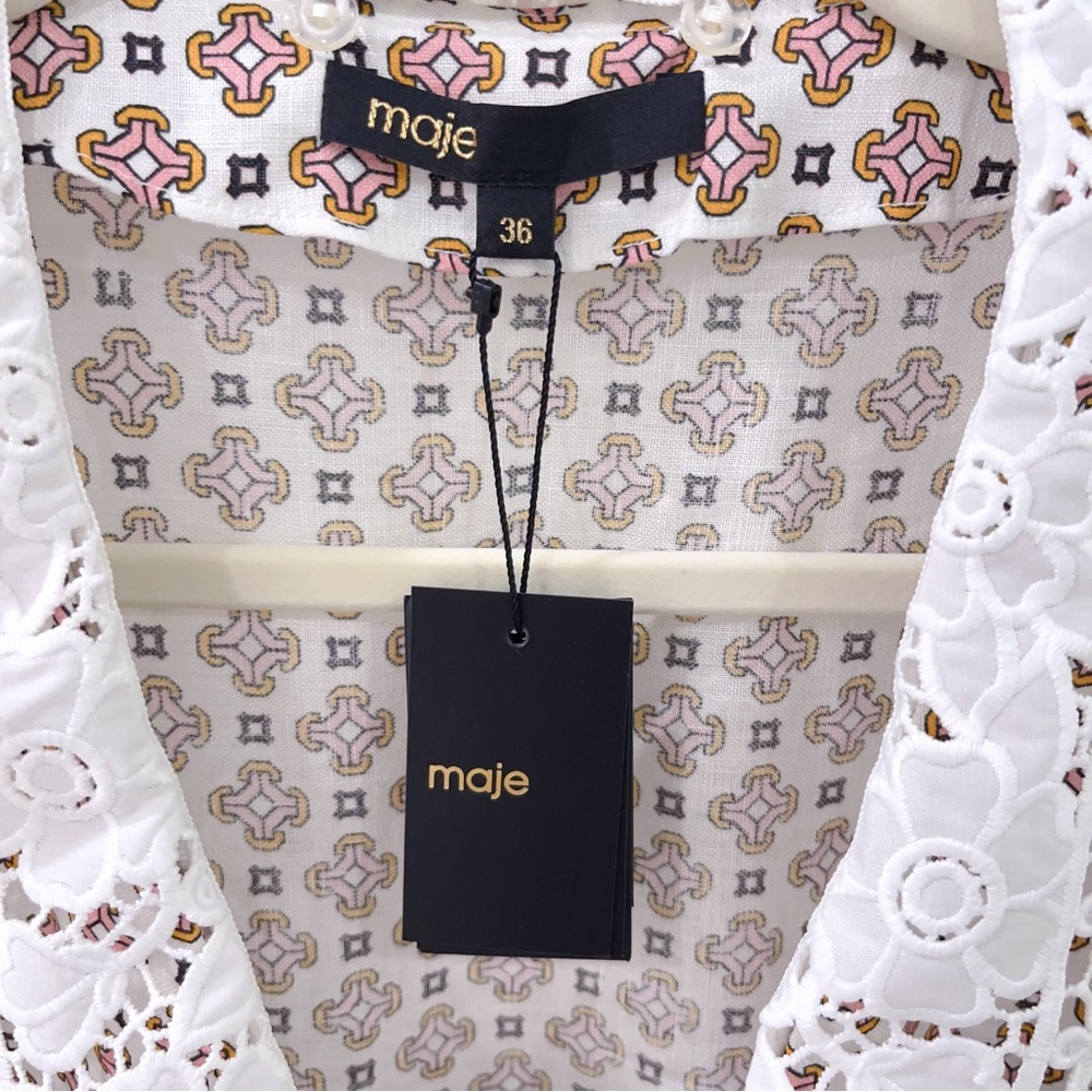 MAJE Romelange Linen Dress With Embroidered Collar - Picture 8 of 9
